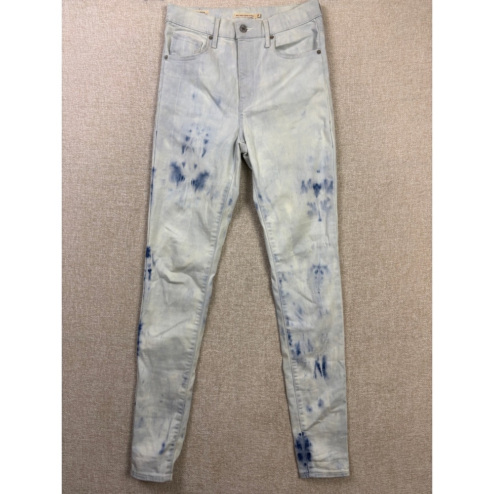 Levis Premium Mile High Super Skinny Jeans Womens 28 Blue White Tie Dye Bleached